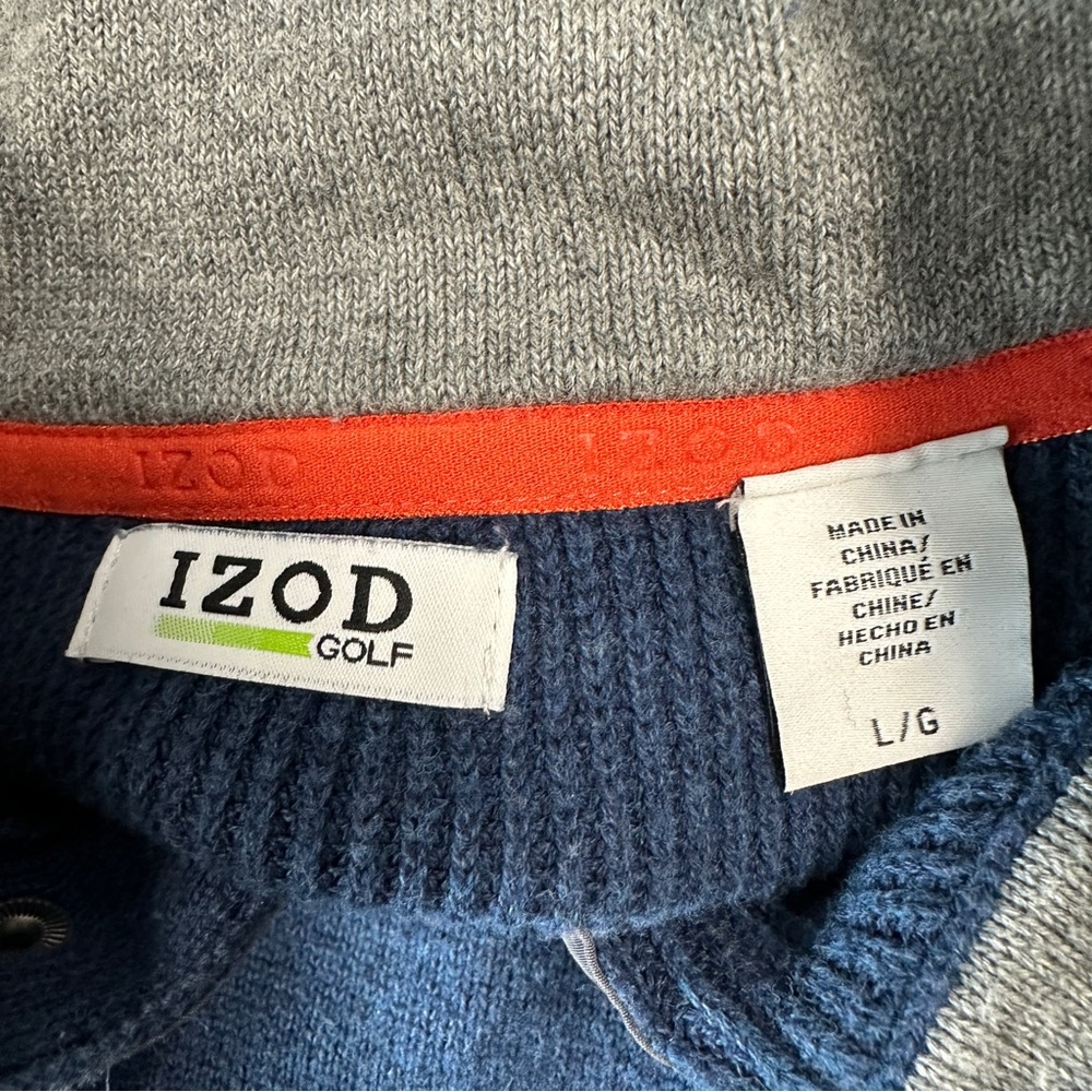 Men’s Izod Golf blue gray snap up collar sweater with elbow patches Size L - Picture 9 of 11